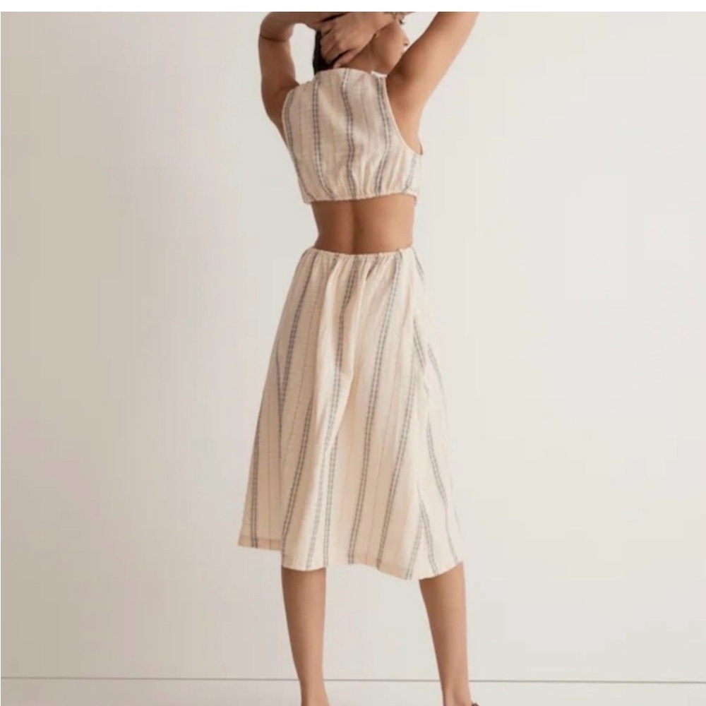 Madewell Cream Midi Dress with Navy Stripes and Side Cutouts - Picture 2 of 5